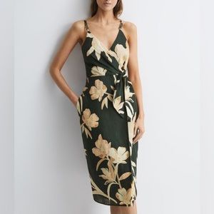 Floral Wrap Dress in Green and Cream